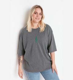 Снимка на Trendyol Curve Anthracite Wide Pattern Embroidery Detailed Knitted Plus Size T-Shirt