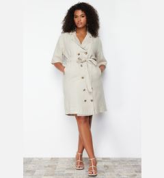 Снимка на Trendyol Curve Beige Double Breasted Woven Jacket Linen Blend Dress