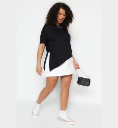 Снимка на Trendyol Curve Black Asymmetric 100% Cotton Knitted Plus Size Blouse