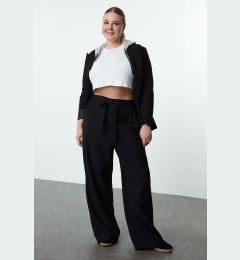 Снимка на Trendyol Curve Black Elastic Elastic Waist Belted Wide Leg Woven Plus Size Trousers
