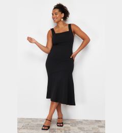Снимка на Trendyol Curve Black Flounce Detailed Midi 100% Cotton Knitted Dress