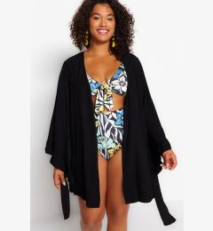 Снимка на Trendyol Curve Black Frilled Sleeve Flounce Viscose Beach Wear Woven Plus Size Kimono&amp;Caftan