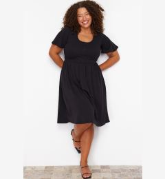 Снимка на Trendyol Curve Black Gathered Detailed Midi Ribbed Knitted Dress