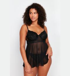 Снимка на Trendyol Curve Black High Waist Underwire Babydoll & Thong Set