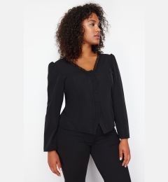 Снимка на Trendyol Curve Black Lace V-Neck Buttoned Plus Size Woven Blouse