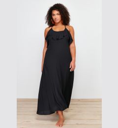 Снимка на Trendyol Curve Black Maxi Collar Flounce Plus Size Beach Dress