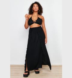 Снимка на Trendyol Curve Black Maxi Length Woven Tasseled Slit Detailed Beach Wear Skirt