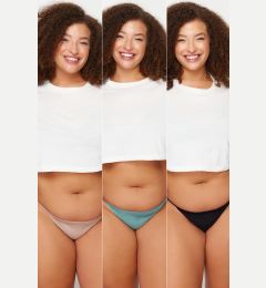 Снимка на Trendyol Curve Black-Mink-Petrol 3-Pack Cotton Plus Size String Panties