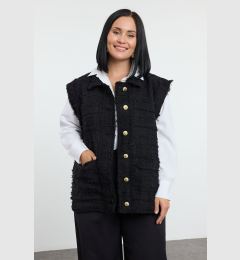 Снимка на Trendyol Curve Black Pocket, Gold Button Pocket Tweed Large Size Woven Vest