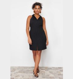Снимка на Trendyol Curve Black Polo Collar Striped Mini 100% Cotton Knitted Plus Size Dress