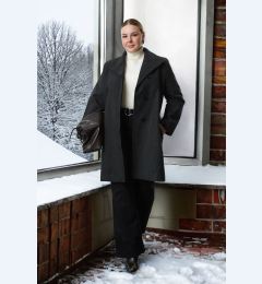 Снимка на Trendyol Curve Black Regular Fit Stand-up Collar Herringbone Patterned Coat