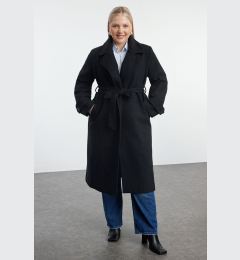 Снимка на Trendyol Curve Black Regular Fit Wide Collar Detailed Long Wool Blend Cashew Coat
