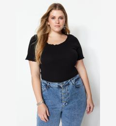 Снимка на Trendyol Curve Black Ribbed Pool Collar Knitted Plus Size Blouse