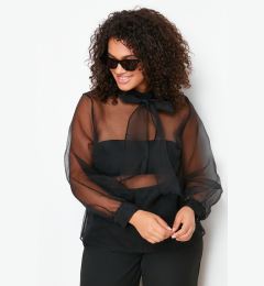 Снимка на Trendyol Curve Black Sheer Look Tulle Blouse