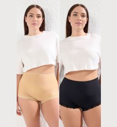 Снимка на Trendyol Curve Black-Skin 2 Pack High Waisted Lace Soft Comfortable Plus Size Panties