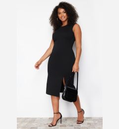 Снимка на Trendyol Curve Black Slit Detail Midi 100% Cotton Knitted Plus Size Dress
