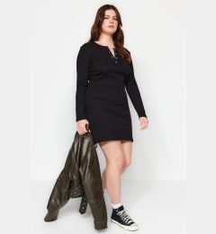 Снимка на Trendyol Curve Black Snap Collar Bodycone Ribbed Knit Plus Size Dress