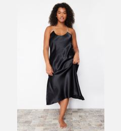 Снимка на Trendyol Curve Black Strappy Satin Woven Nightgown