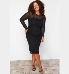 Снимка на Trendyol Curve Black Tulle Knit Plus Size Midi Dress