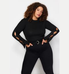 Снимка на Trendyol Curve Black Turtleneck Plain Bodycone Polyelite Knitwear Plus Size Blouse