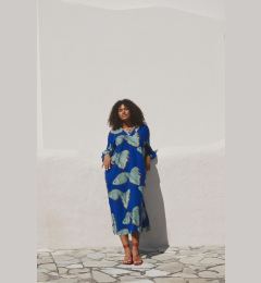Снимка на Trendyol Curve Blue Fish Patterned Slit Detailed Balloon Sleeve Woven Beach Dress