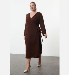 Снимка на Trendyol Curve Brown Double Breasted Tie Detailed Midi Knitwear Dress
