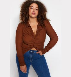 Снимка на Trendyol Curve Brown Fitted Gathered Knitted Shirt