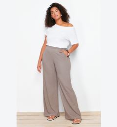 Снимка на Trendyol Curve Brown Wide Cut Crepe Knit Plus Size Trousers