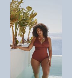 Снимка на Trendyol Curve Burgundy V-Neck Textured Swimsuit