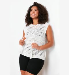 Снимка на Trendyol Curve Cream Openwork Hooded Knitwear Blouse