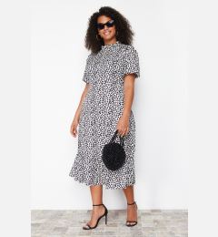 Снимка на Trendyol Curve Cream Stand Collar Animal Patterned Balloon Sleeve Long Woven Dress