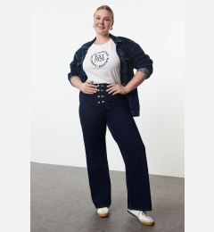 Снимка на Trendyol Curve Dark Blue Buttoned Wide Leg Plus Size Jeans