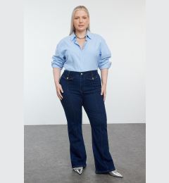 Снимка на Trendyol Curve Dark Blue High Waist Pocket Detailed Flare Leg Plus Size Jeans