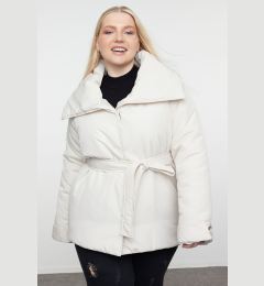 Снимка на Trendyol Curve Ecru Regular Fit Wide Collar Waist Tie Detailed Coat