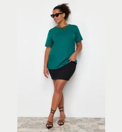 Снимка на Trendyol Curve Green Collar Detailed Boyfriend Fit 100% Cotton Knitted Plus Size T-Shirt