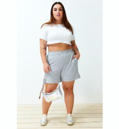 Снимка на Trendyol Curve Grey Button Detail 100% Cotton Knitted Plus Size Shorts & Bermudas