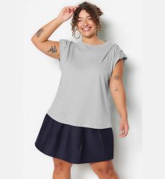 Снимка на Trendyol Curve Grey Crew Neck Basic 100% Cotton Knitted Plus Size Blouse