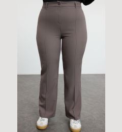 Снимка на Trendyol Curve Grey High Waist Ribbed Stitched Spanish Leg Woven Fabric Trousers