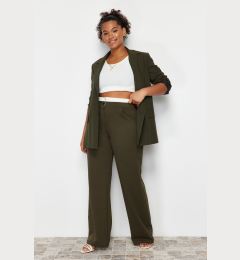 Снимка на Trendyol Curve Khaki Waist Poplin Detail High Waist Wide Leg Knitted Plus Size Trousers