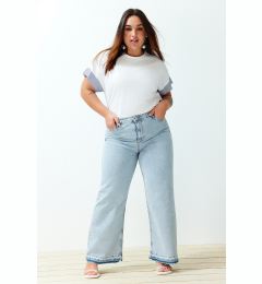 Снимка на Trendyol Curve Light Blue High Waist Color Block Wide Leg Comfort Plus Size Wide Leg Jeans