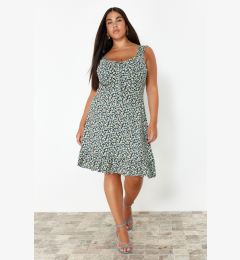 Снимка на Trendyol Curve Multicolored Floral Patterned Ruffle A-Line Mini Summer Knitted Dress with Bow Collar