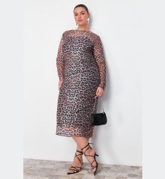 Снимка на Trendyol Curve Multicolored Leopard Patterned Tulle Midi Knitted Dress