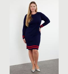 Снимка на Trendyol Curve Navy Blue Corduroy Knitwear Plus Size Dress