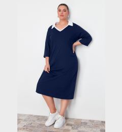 Снимка на Trendyol Curve Navy Blue Polo Neck Midi Knitted Dress