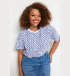 Снимка на Trendyol Curve Navy Blue Striped Crew Neck Striped Knitted T-Shirt