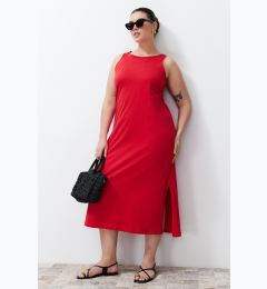 Снимка на Trendyol Curve Red Single Jersey Summer 100% Cotton Knitted Plus Size Dress