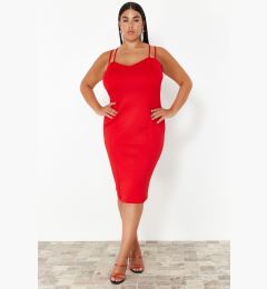 Снимка на Trendyol Curve Red Sweetheart Collar Strap Summer Knitted Dress