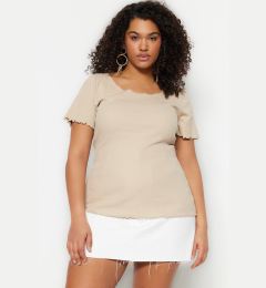 Снимка на Trendyol Curve Stone Ribbed Pool Collar Knitted Plus Size Blouse