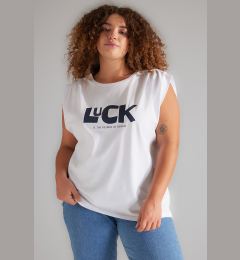 Снимка на Trendyol Curve White More Sustainable Printed Shoulder Pleated 100% Cotton Knitted T-shirt