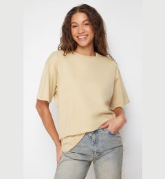 Снимка на Trendyol Dark Beige 100% Cotton Crew Neck Oversize/Wide Pattern Knitted T-Shirt